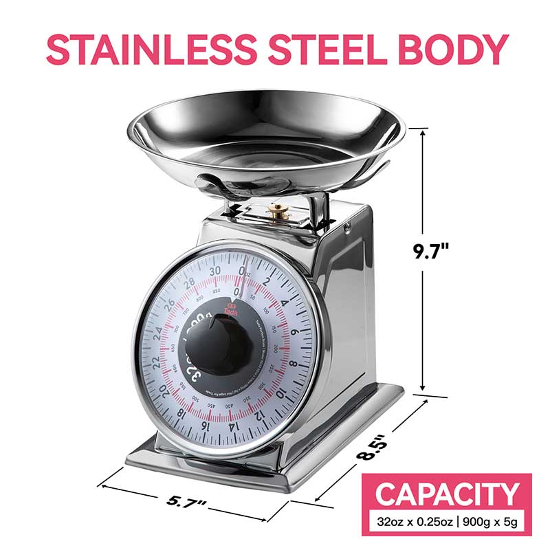 TADA 2lb Mechanical Portion Control Scale Stainless Steel Dial food Scale with Bowl