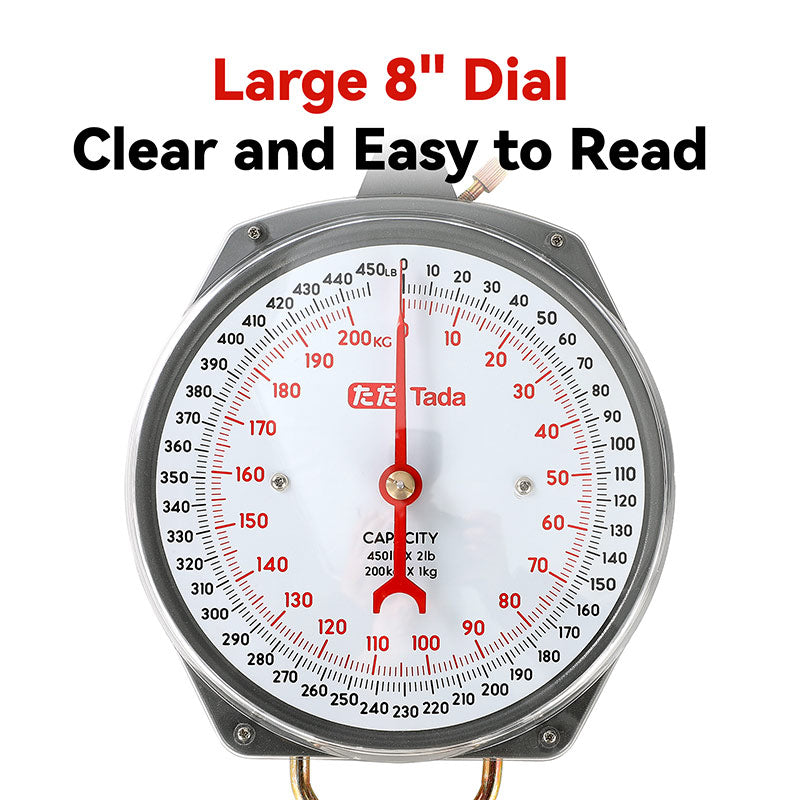 TADA Game Scale 450lb/200kg Mechanical Hanging Scale with 8 Inch Dial
