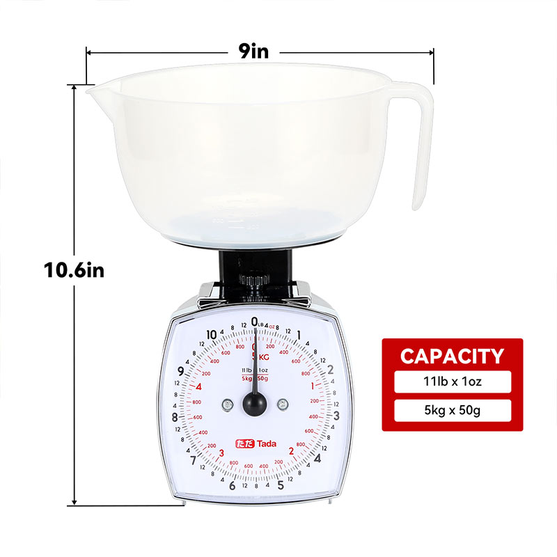 Tada 11lb Food Scale Mechanical Dial Kitchen Scale, Removable Measuring Cup