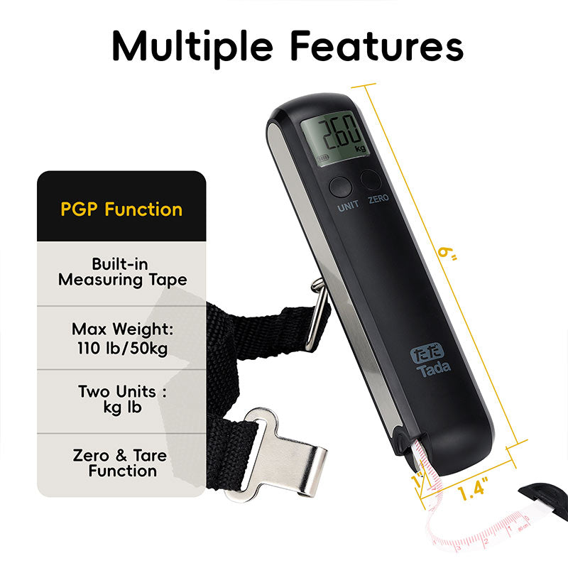TADA 110lb Luggage Scale Battery Free Built in Measuring Tape