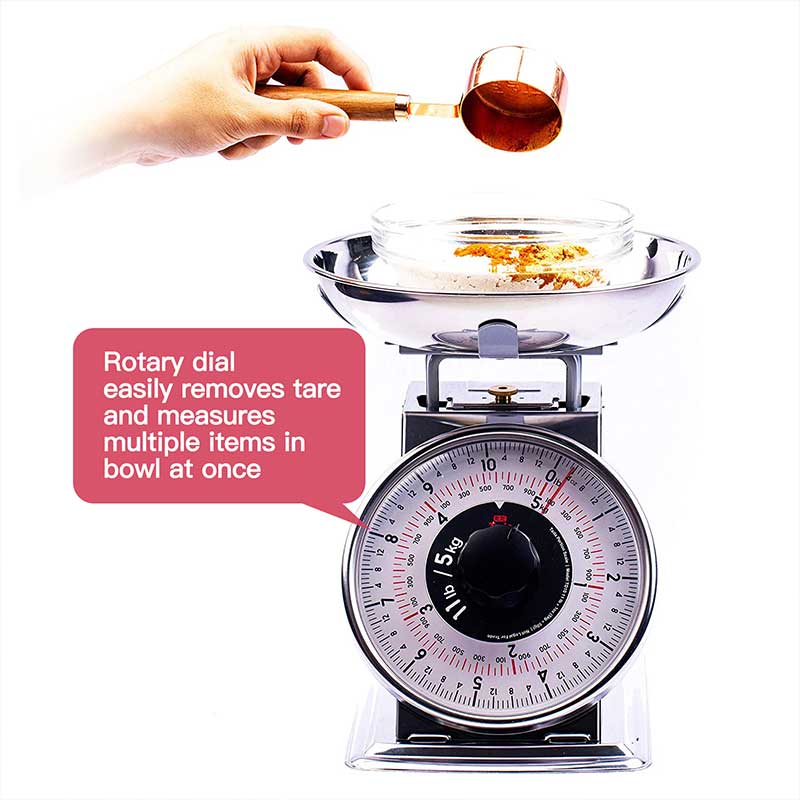 TADA 11lb Mechanical Portion Control Scale Stainless Steel Dial food Scale with Bowl