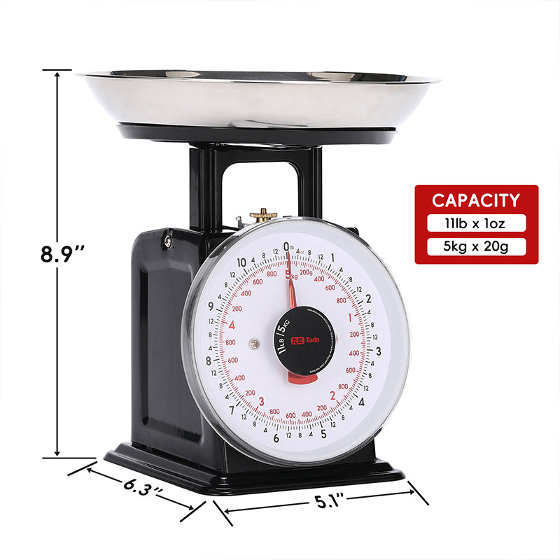 TADA 11lb Analog Kitchen Mechanical Food Scale Weighing Dial Scale with Bowl
