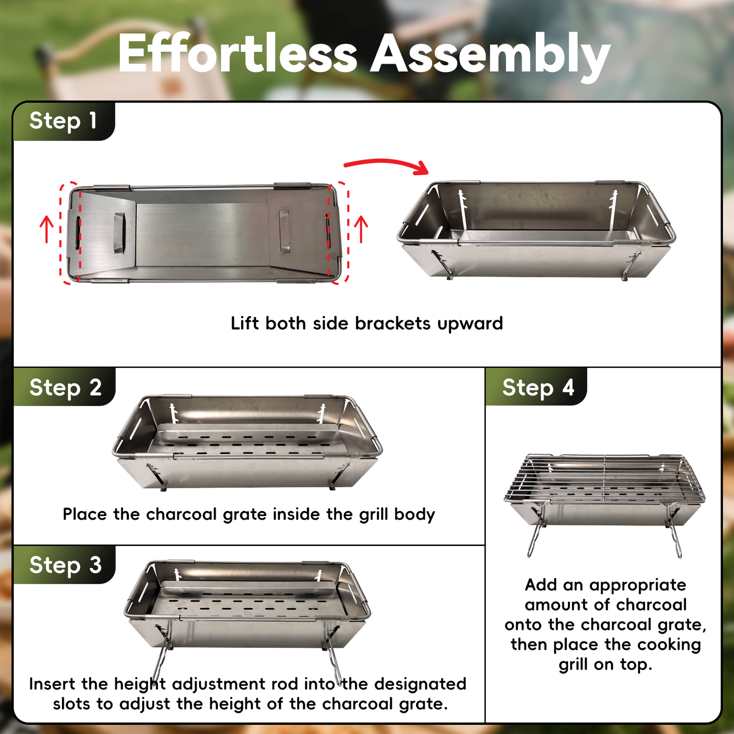 TADA Small Foldable Portable Charcoal Grill Heavy Duty Stainless Steel BBQ Grill for Outdoor Camping Picnic Beach