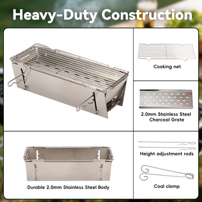 TADA Small Foldable Portable Charcoal Grill Heavy Duty Stainless Steel BBQ Grill for Outdoor Camping Picnic Beach