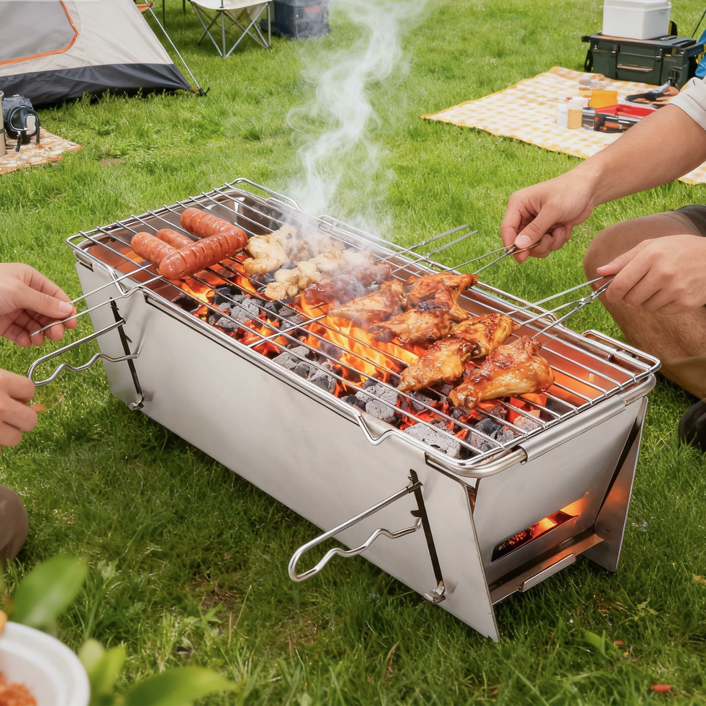TADA Small Foldable Portable Charcoal Grill Heavy Duty Stainless Steel BBQ Grill for Outdoor Camping Picnic Beach