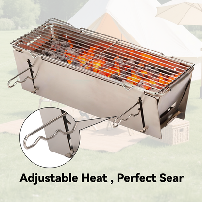 TADA Small Foldable Portable Charcoal Grill Heavy Duty Stainless Steel BBQ Grill for Outdoor Camping Picnic Beach