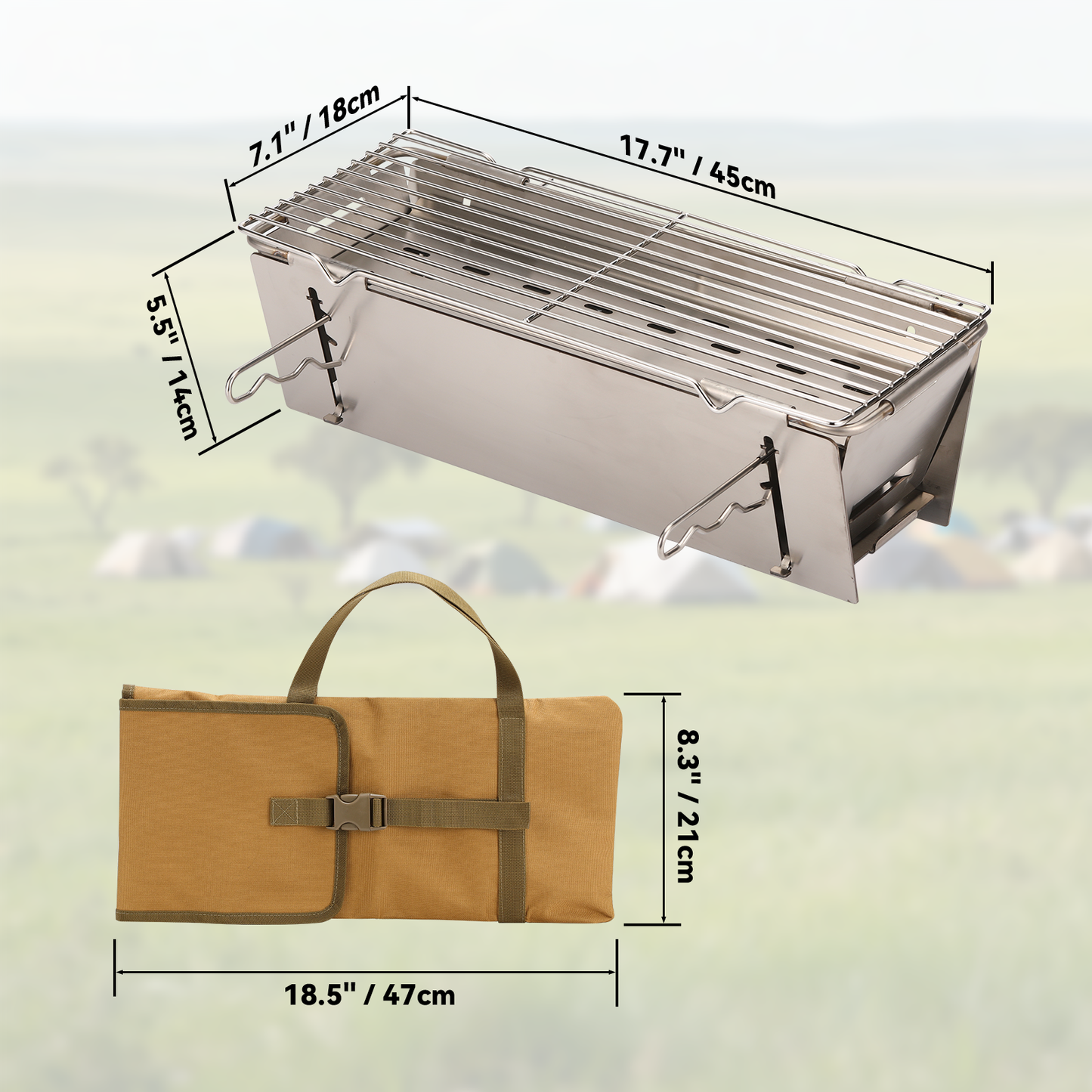 TADA Small Foldable Portable Charcoal Grill Heavy Duty Stainless Steel BBQ Grill for Outdoor Camping Picnic Beach